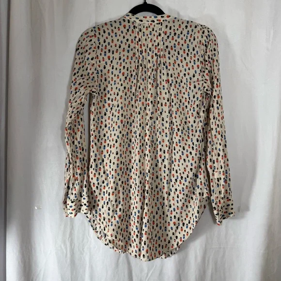 Maeve Anthropologie Pintuck Button Down Top Hat Print Tunic Roll Up Sleeve Sz 8 - Picture 6 of 13